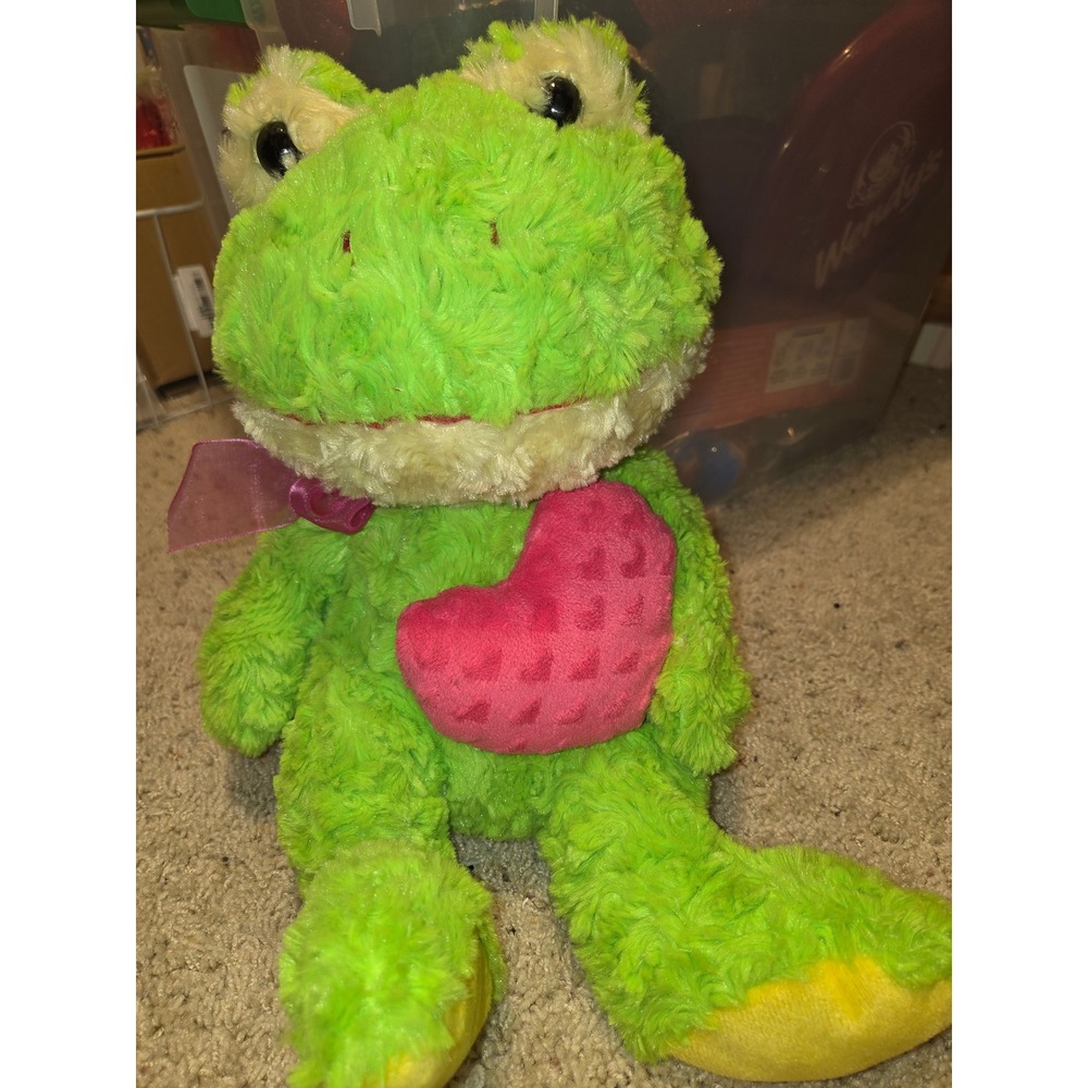 Kids of America Corp Green Frog Plush Pink Heart Valentine Stuffed Animal Toy